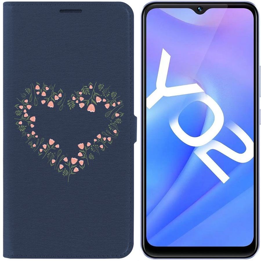 

Чехол-книжка Eco Book для Vivo Y02 Цветочное сердце, Синий