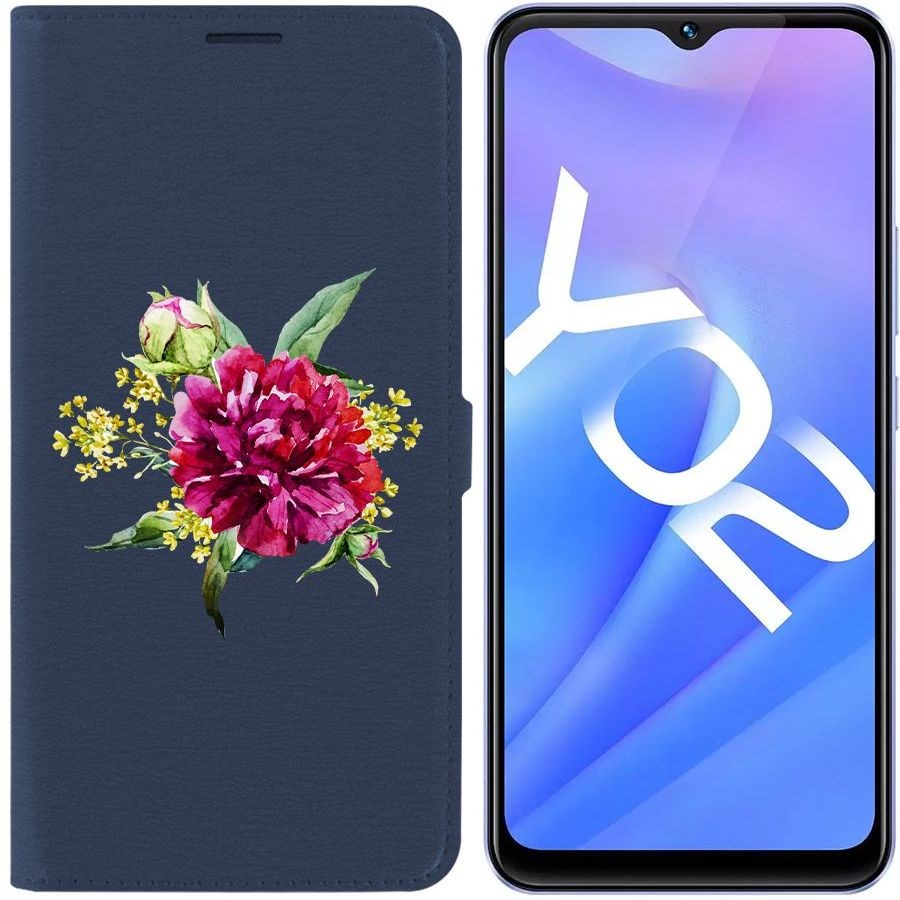 

Чехол-книжка Eco Book для Vivo Y02 Цветочная акварель, Синий