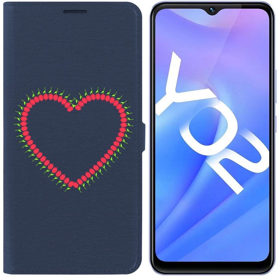 

Чехол-книжка Eco Book для Vivo Y02 Сердце из тюльпанов, Синий