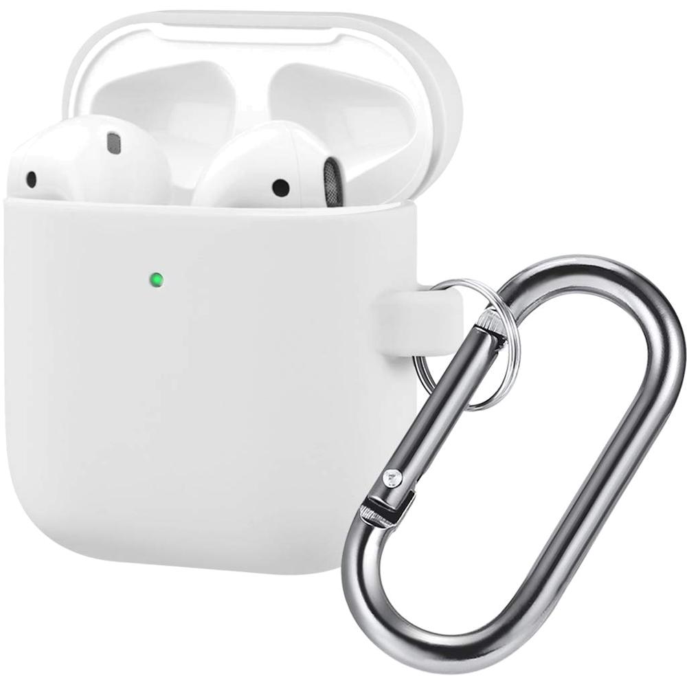 фото Чехол силиконовый с карабином brosco для apple airpods 2 белый