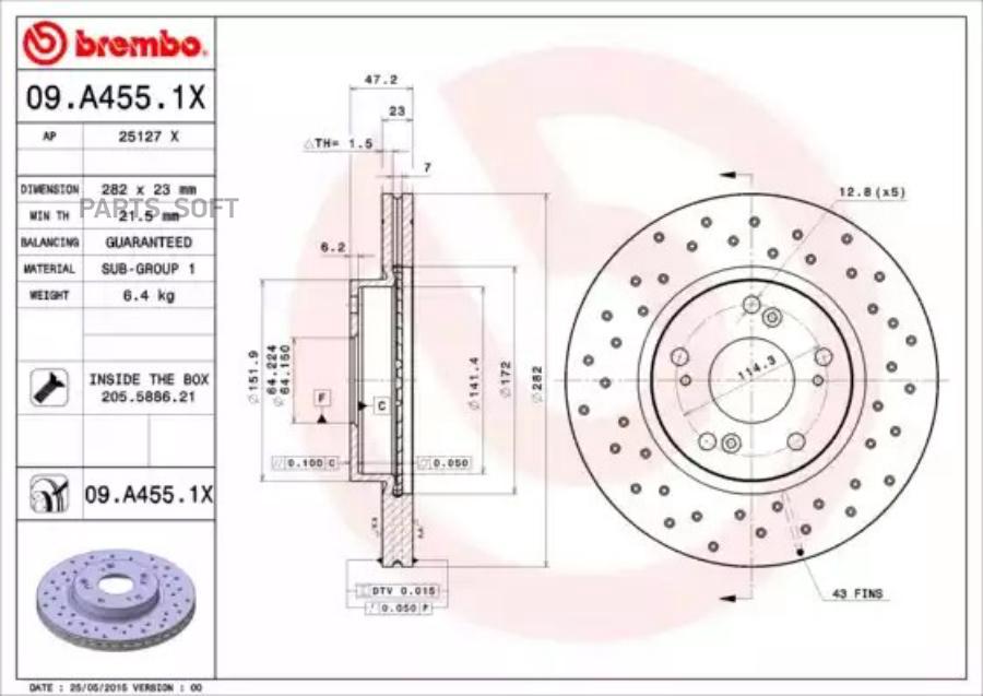 

Тормозной диск brembo комплект 1 шт. 09A4551X