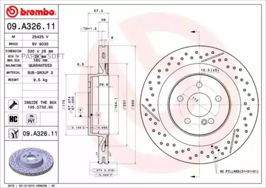 

Тормозной диск brembo комплект 1 шт. 09A32611