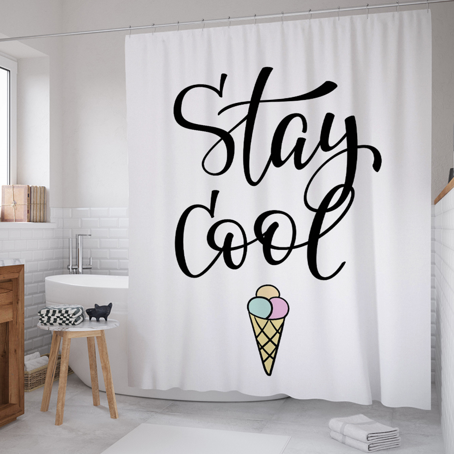 

Штора для ванной JoyArty "Холодное мороженое" из сатена, 180х200 см с крючками, Белый, Холодное мороженое