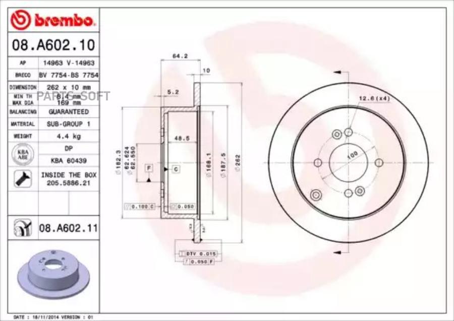 

Тормозной диск brembo комплект 1 шт. 08A60210