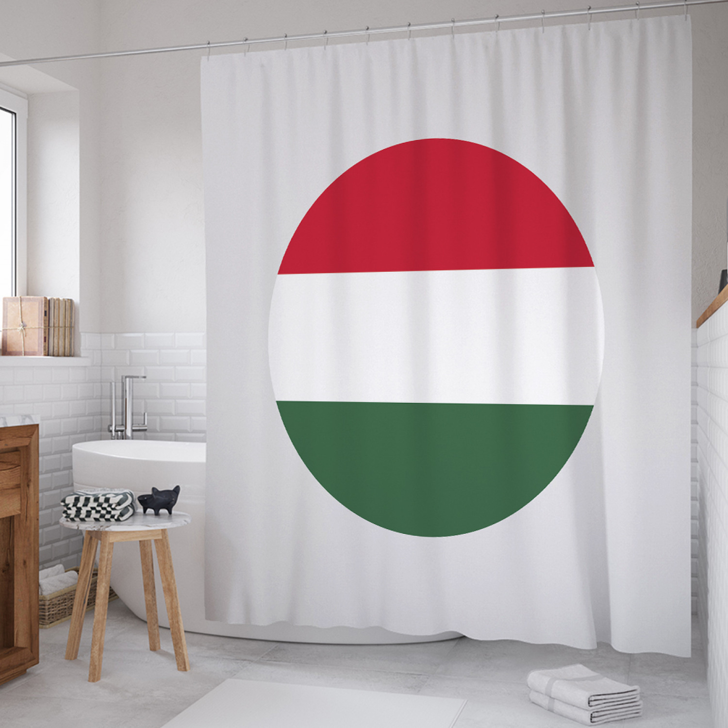 

Штора для ванной JoyArty "Венгерский флаг в кругу" из сатена, 180х200 см с крючками, Серый, Венгерский флаг в кругу