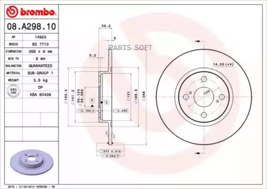 

Тормозной диск brembo комплект 1 шт. 08A29810