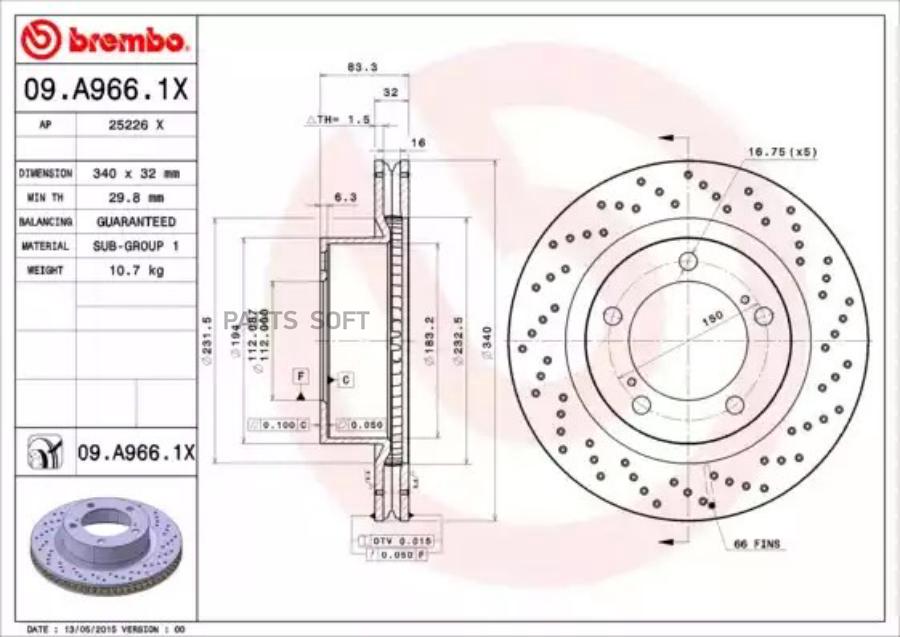 

Тормозной диск brembo комплект 1 шт. 09A9661X