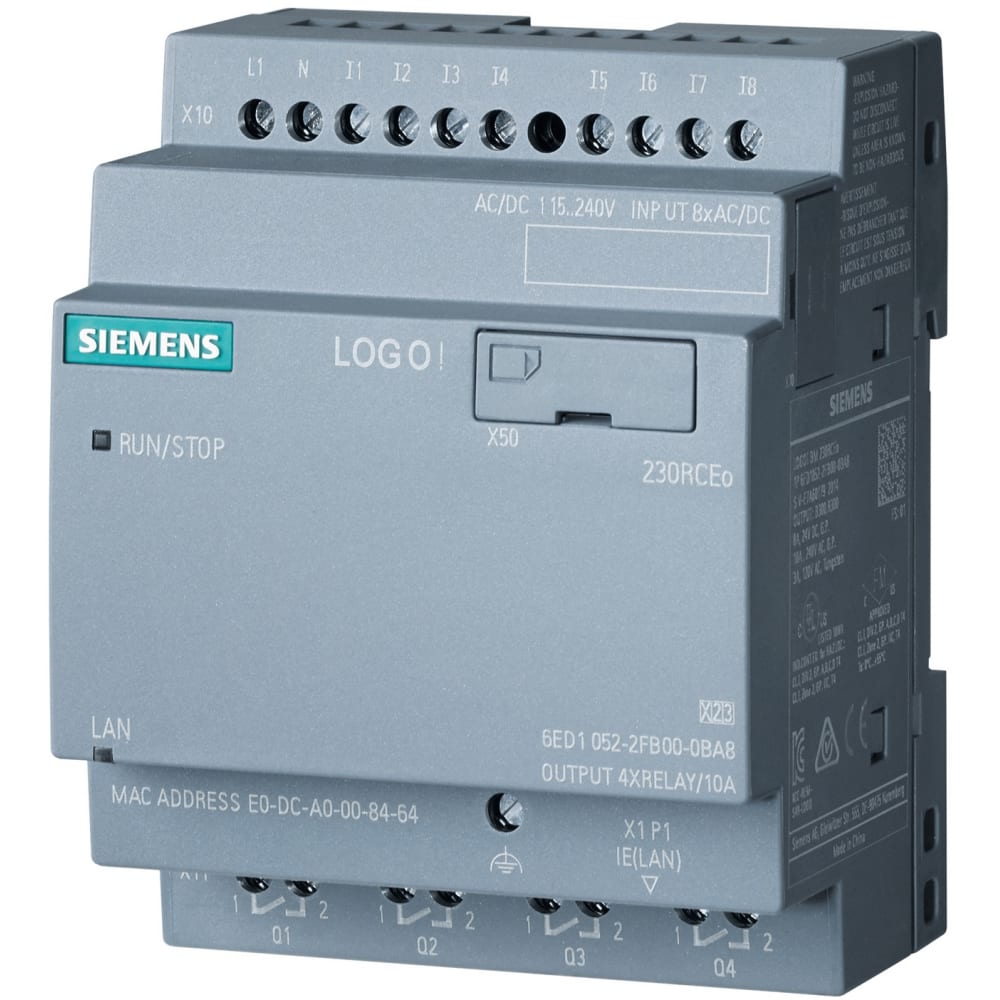 Siemens Микроконтроллер LOGO! 230RCEO, 115В-230В, 8DI 4DO, БЕЗ дисплея 6ED10522FB080BA1