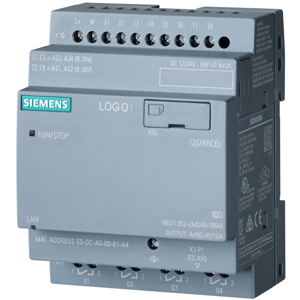 Siemens Микроконтроллер LOGO! 12/24RCEO, 8 DI 4 AI 4 DO, БЕЗ дисплея 6ED10522MD080BA1