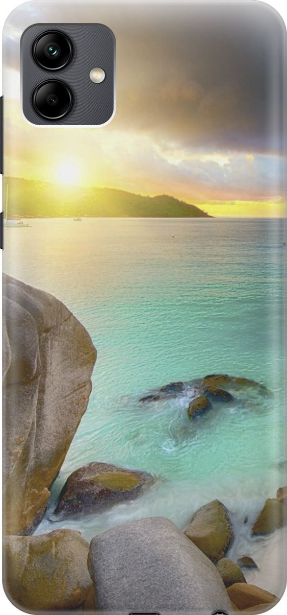 

Чехол на Samsung Galaxy A04 "Закат на каменистом берегу", Бирюзовый;желтый, 158422