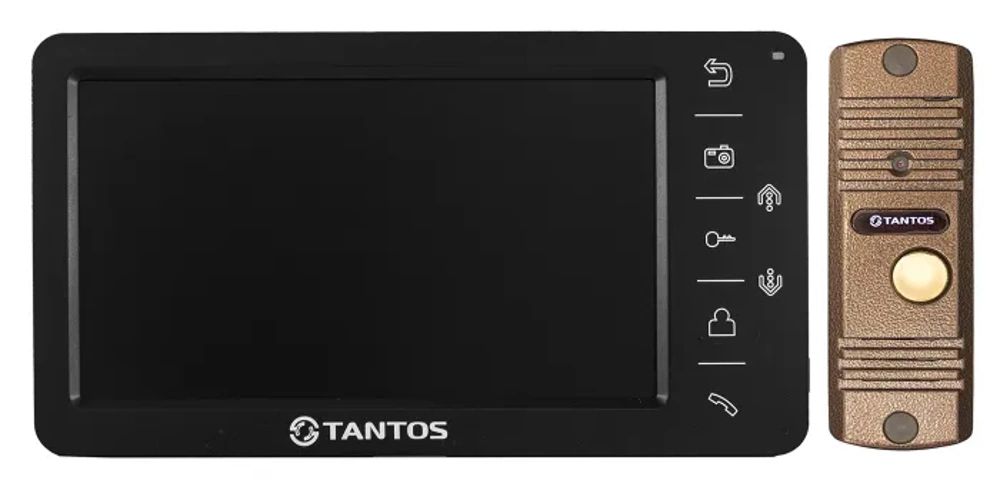 Комплект видеодомофона Tantos Amelie SD (черный) и Walle+ (медь)