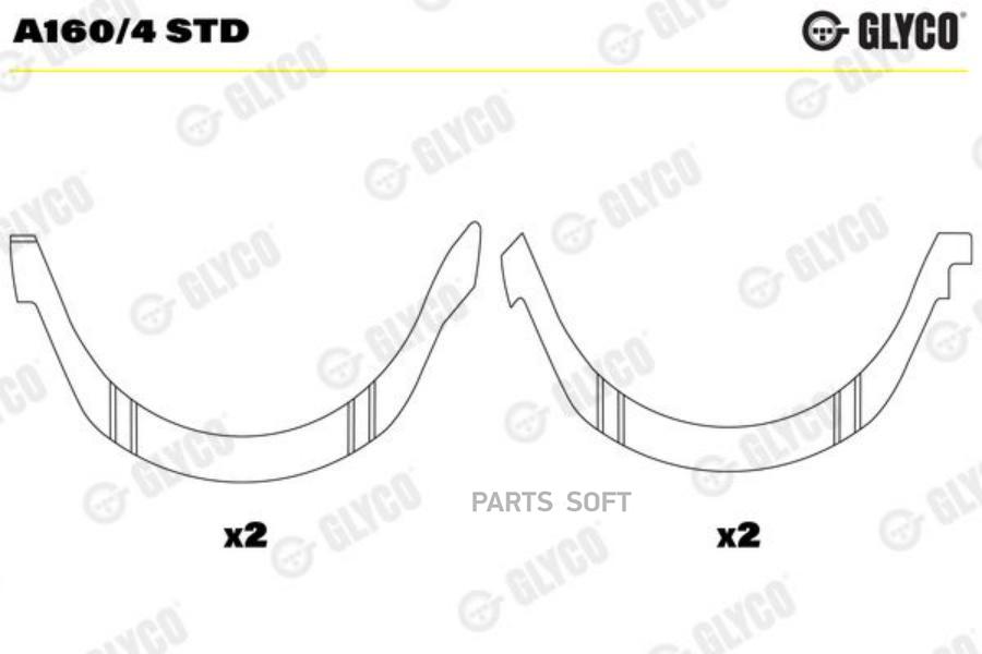 GLYCO A1604STD Полукольца коленвала ДВС упорные (к-т)