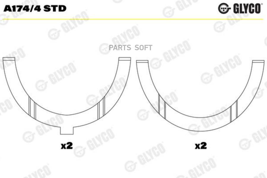 GLYCO A1744STD Полукольца коленвала ДВС упорные (к-т)