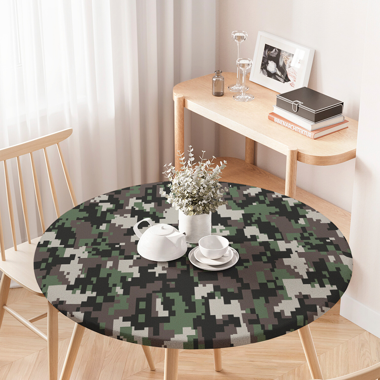 

Круглая кухонная скатерть на резинке JoyArty на круглый стол диаметром 75-100 см., Красный, Камуфляжная распятновка