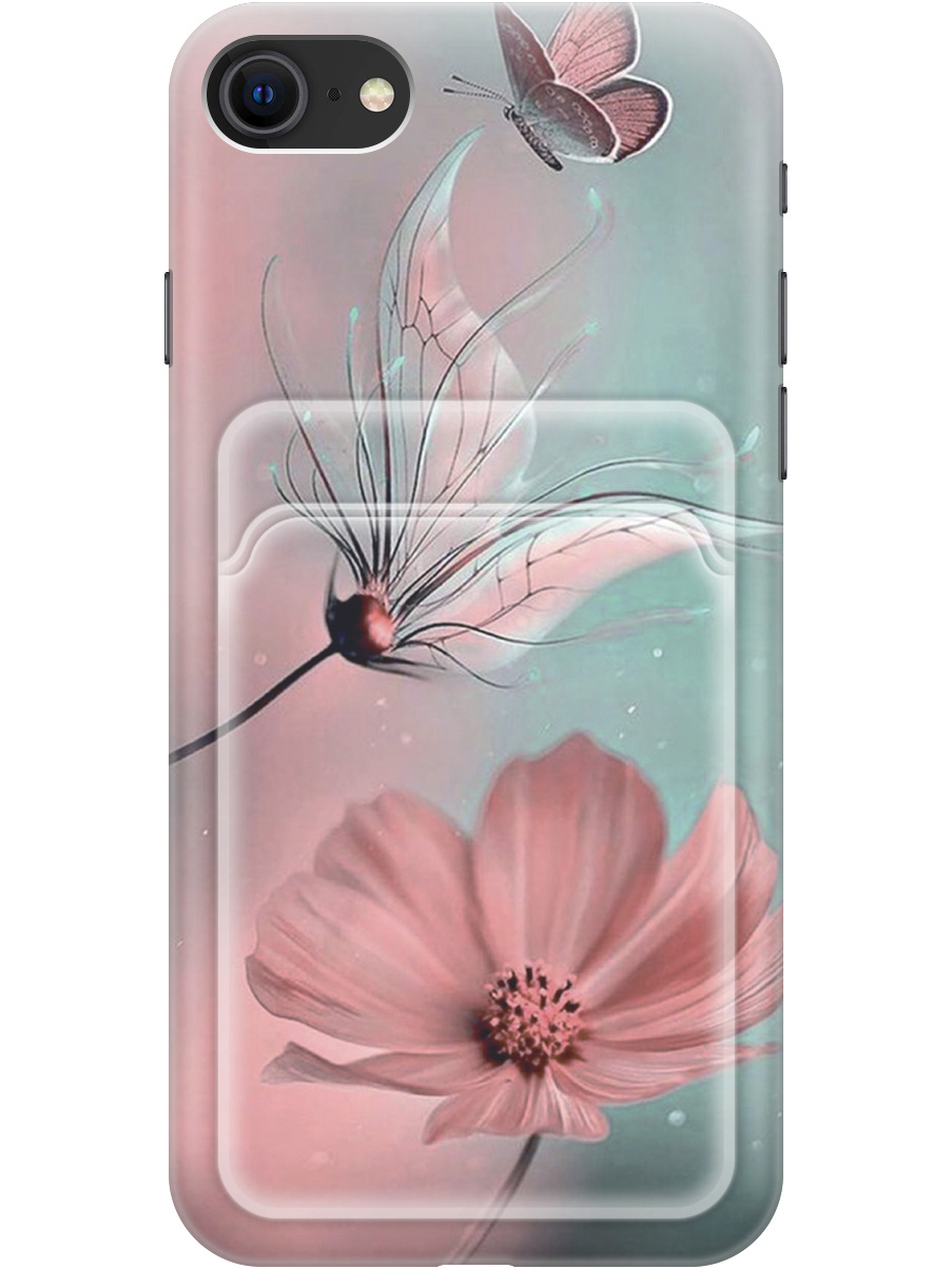 

Чехол на Apple iPhone SE (2022) / SE (2020) / 8 / 7 "Бабочка и цветы", Голубой;розовый;серый, 20011979