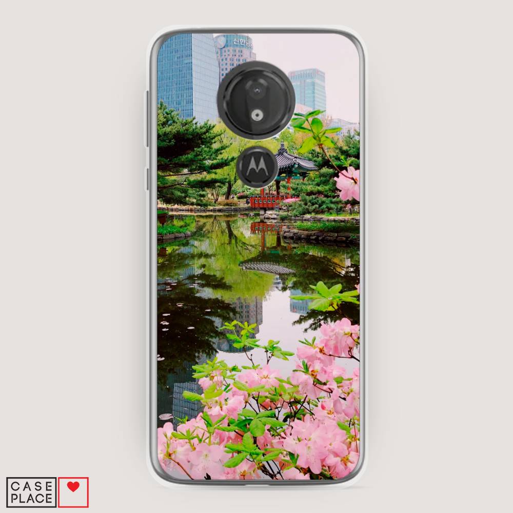 

Чехол на Motorola Moto G7 Power "Сакура возле озера", Зеленый;розовый;голубой, 241350-2