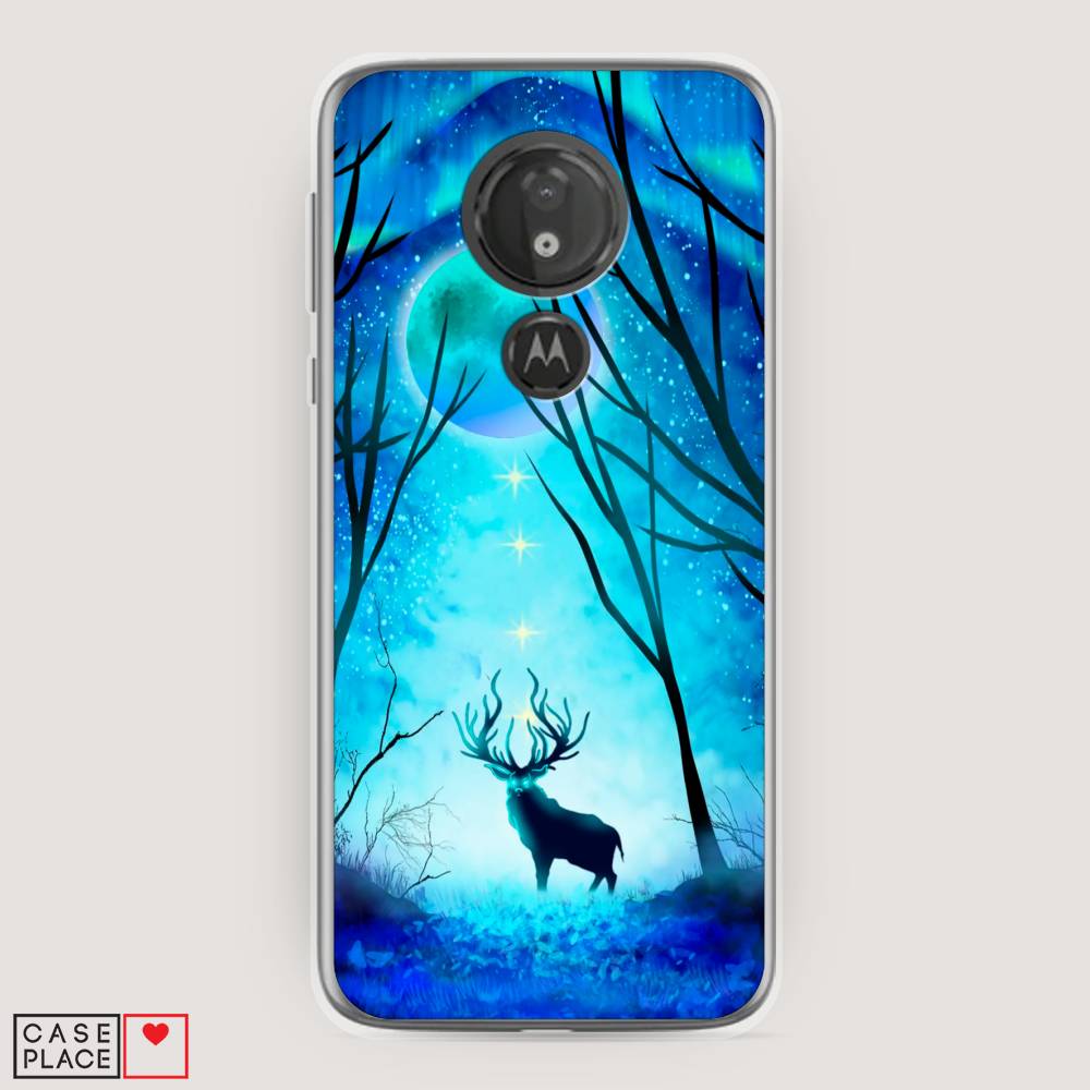 

Чехол на Motorola Moto G7 Power "Олень северное сияние", Синий;черный;голубой, 241350-1