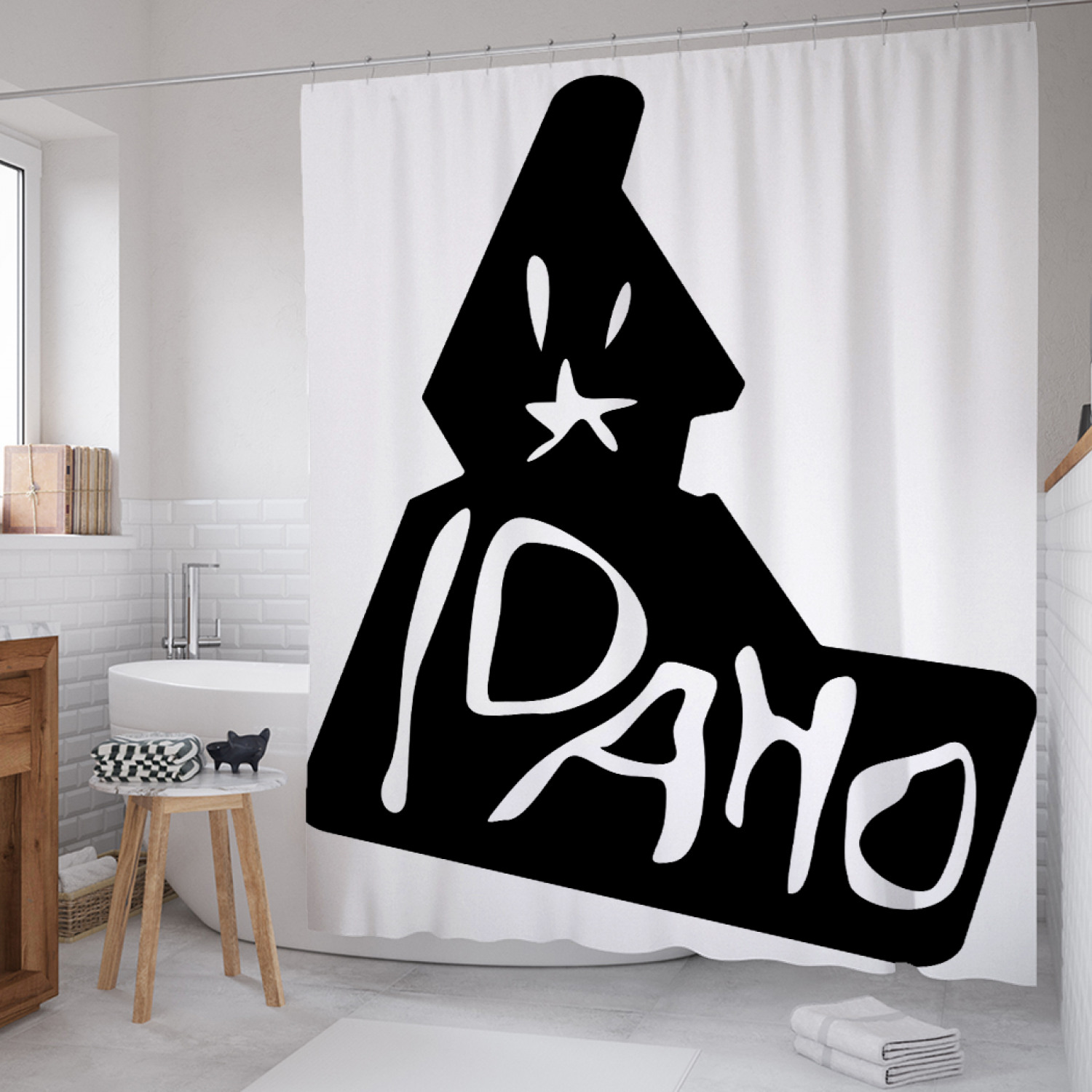 

Штора для ванной JoyArty "Графическая карта Айдахо" из сатена, 180х200 см с крючками, Белый, Графическая карта Айдахо