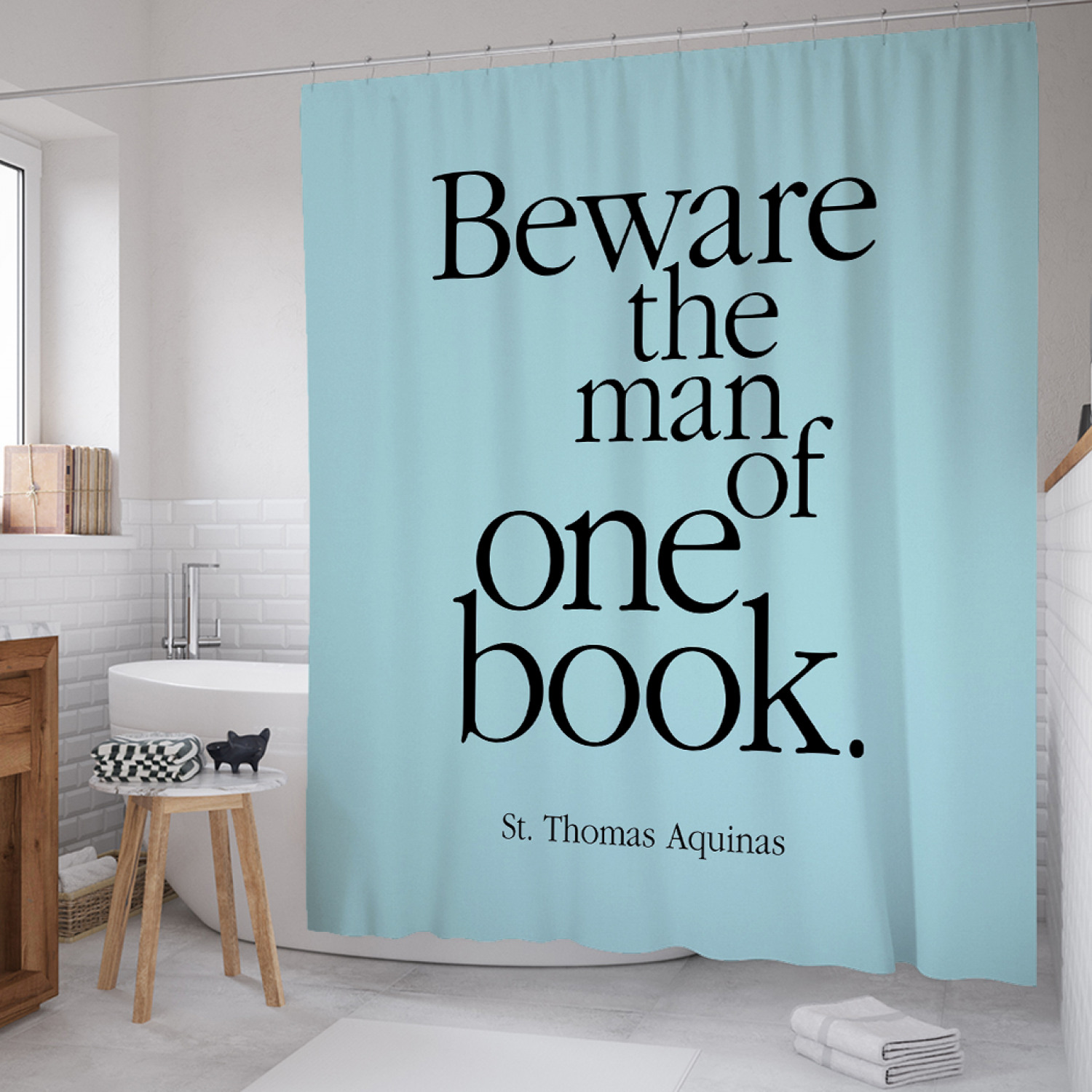 

Штора для ванной JoyArty "Цитата Томаса Аквинаса" из сатена, 180х200 см с крючками, Голубой, Цитата Томаса Аквинаса