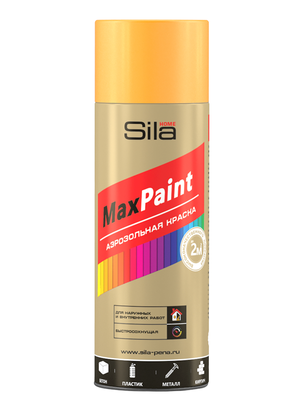 Аэрозольная краска Sila Max Paint флуоресцентная, жёлтая, оранжевая,  520 мл