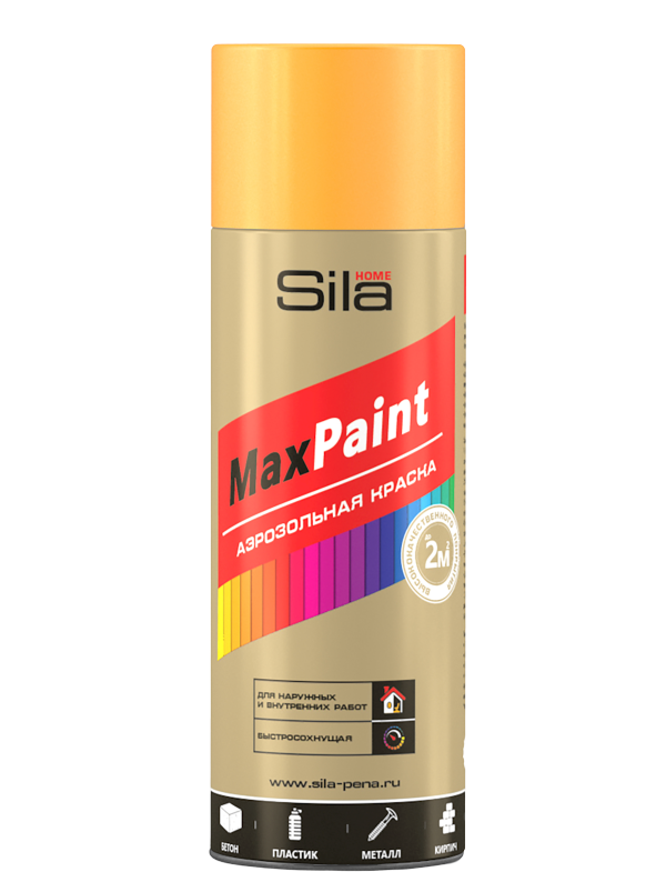 аэрозольная краска sila max paint универсальная ral2004 оранжевая 520 мл Аэрозольная краска Sila Max Paint флуоресцентная, оранжевая,  520 мл