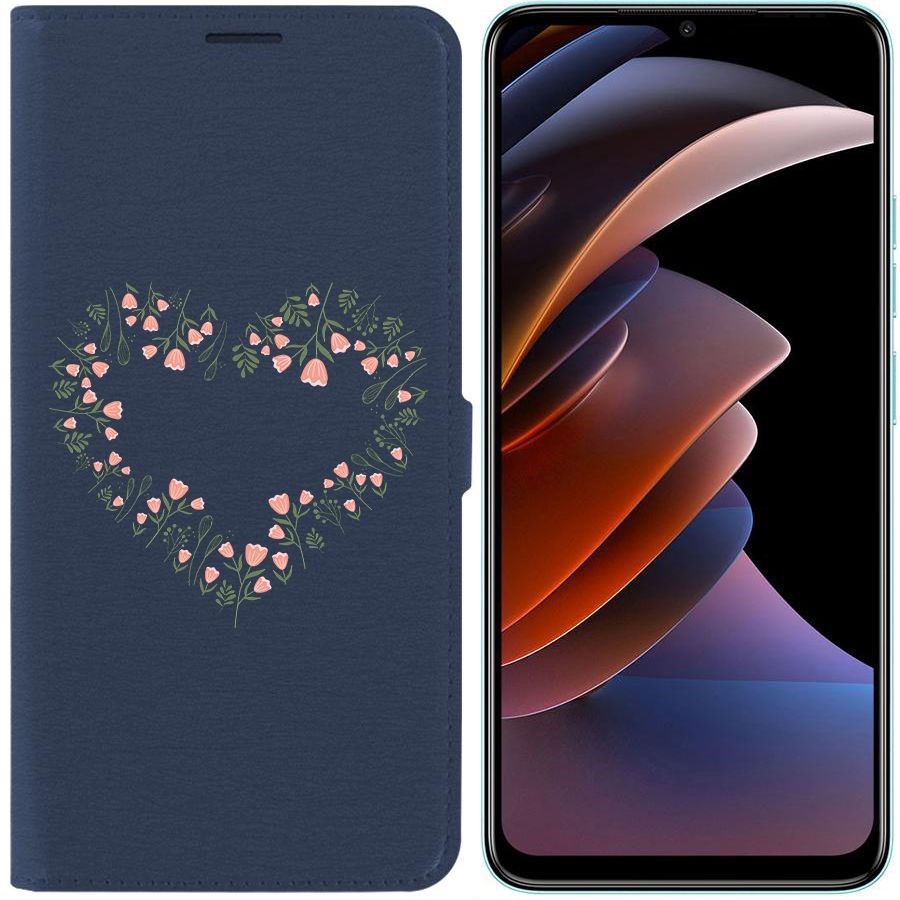 

Чехол-книжка Eco Book для Tecno Spark Go 2023 Цветочное сердце, Синий
