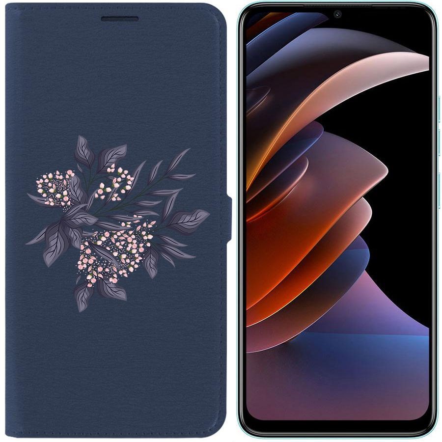 

Чехол-книжка Eco Book для Tecno Spark Go 2023 Розовые бутоны, Синий