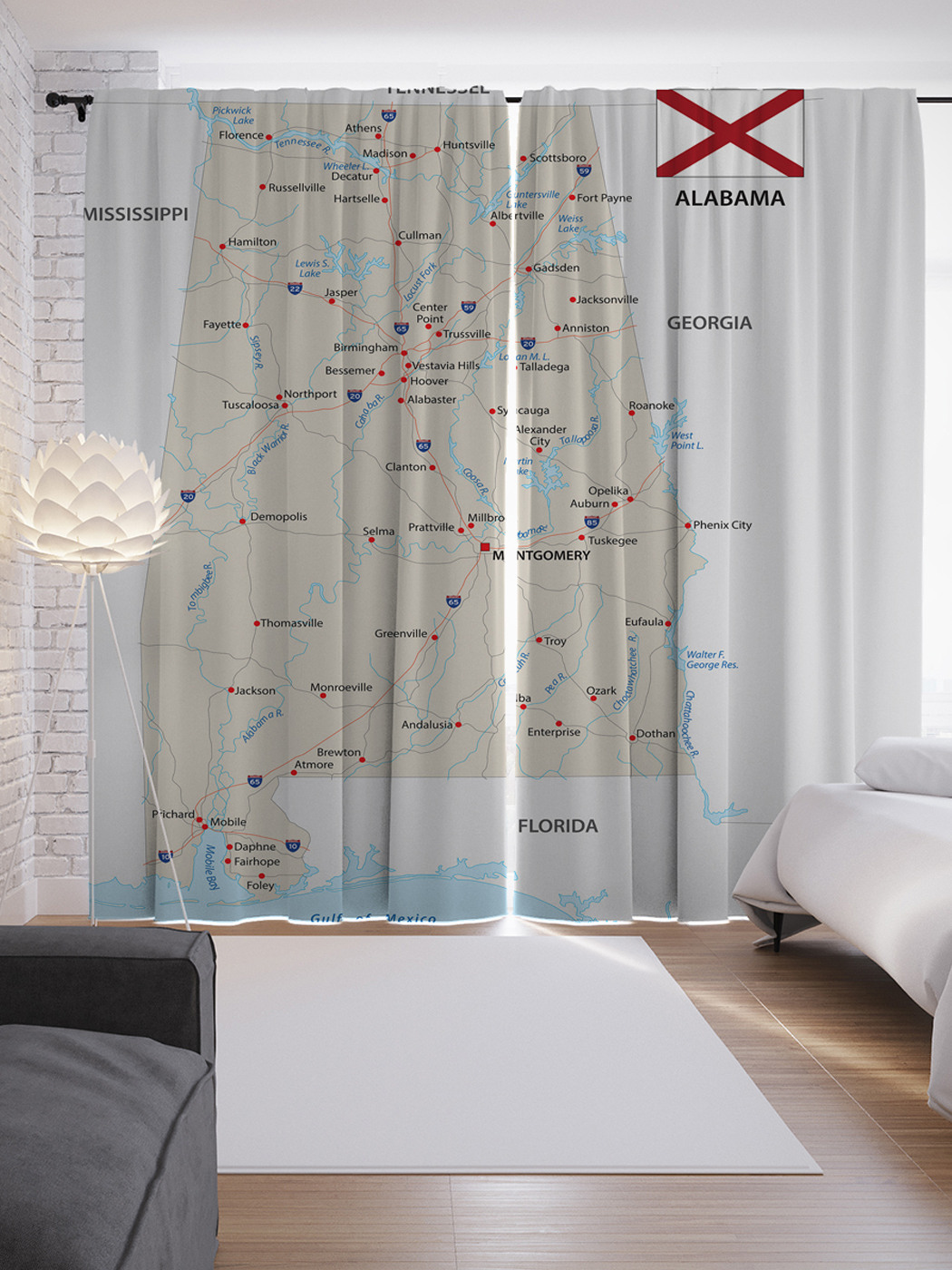 

Шторы JoyArty с фотопечатью "Карта Штат Алабама" из сатена, 290х265 см, Карта Штат Алабама
