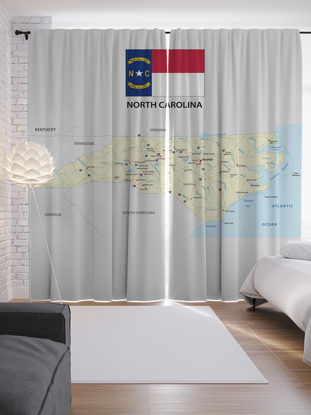 

Шторы JoyArty с фотопечатью "Карта Штат Северная Каролина" из сатена, 290х265 см, Карта Штат Северная Каролина