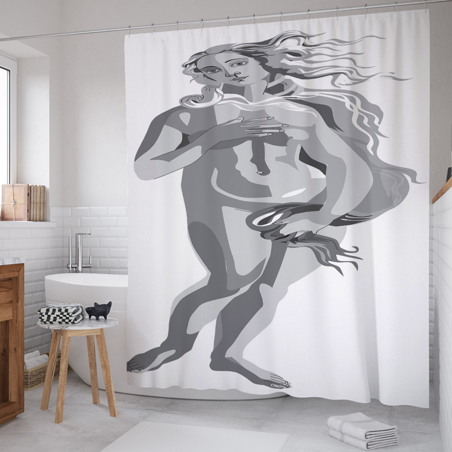 

Штора для ванной JoyArty "Венера Боттичелли" из сатена, 180х200 см с крючками, Серый, Венера Боттичелли