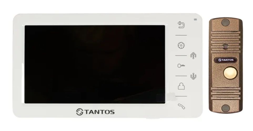 Комплект видеодомофона Tantos Amelie (белый) и Walle+ (медь)