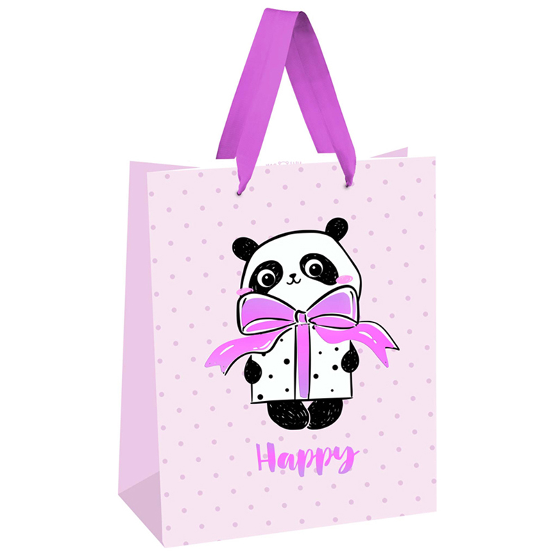 Пакет подарочный 18x23x10см MESHU PandaGift_Pink отд фольгой матовая ламинация (MS_45728)