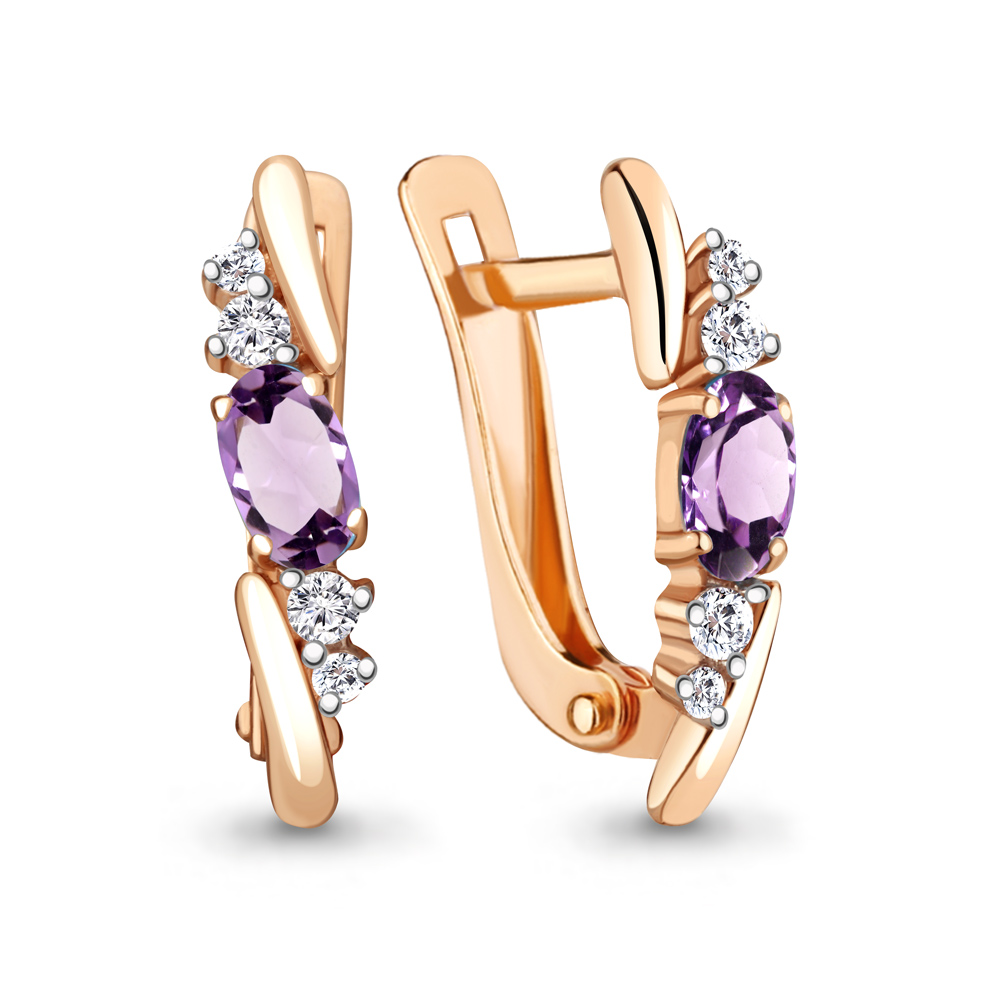 

Серьги из красного золота с аметистом/фианитом Aquamarine 4898304, 4898304_585_кз