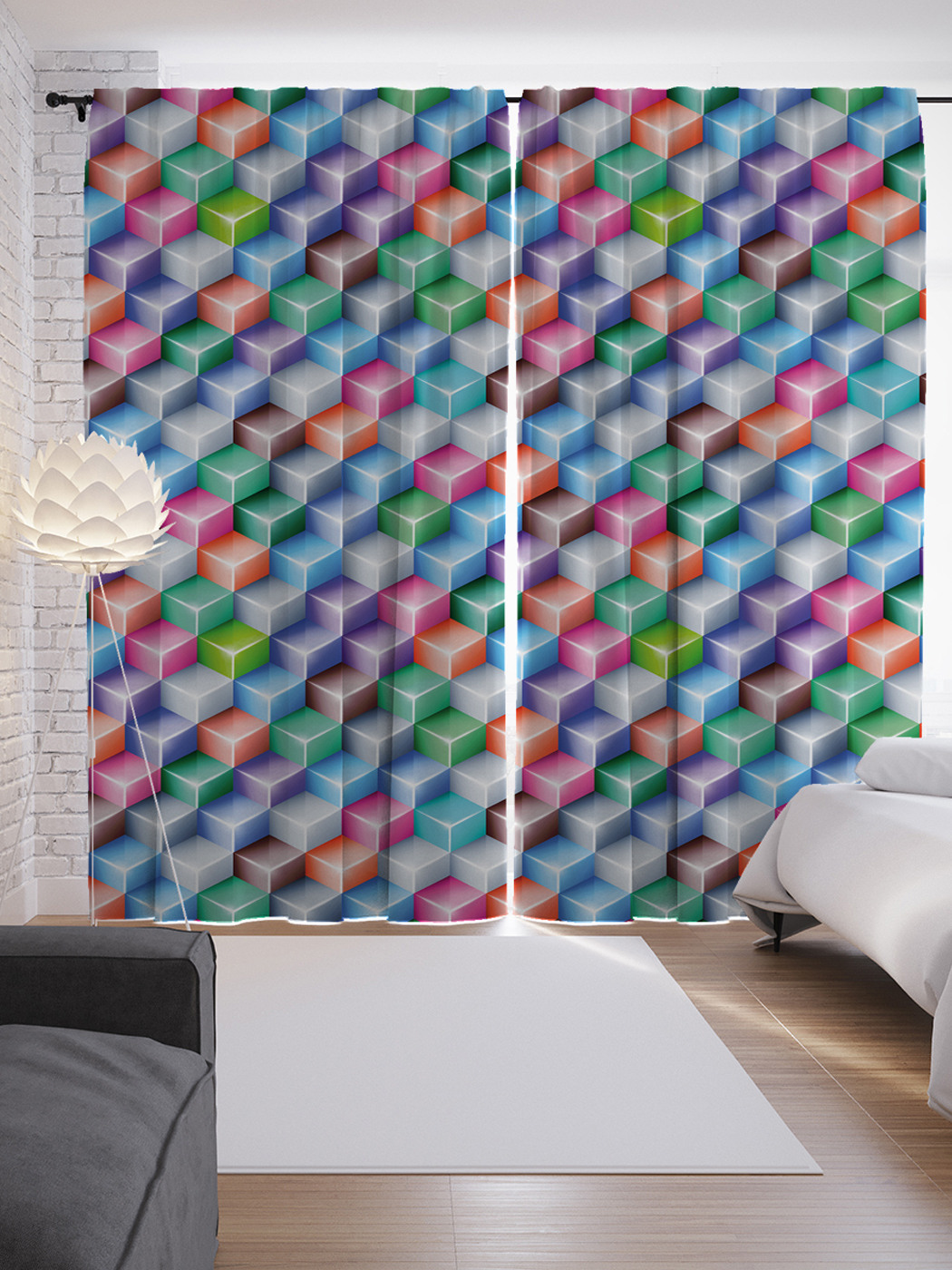 

Шторы JoyArty с фотопечатью "Окружение кубов" из сатена, 290х265 см, Окружение кубов