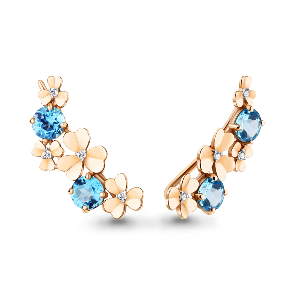 

Серьги клаймберы из серебра с топазом/фианитом Aquamarine 4767605А, 4767605А_925_з
