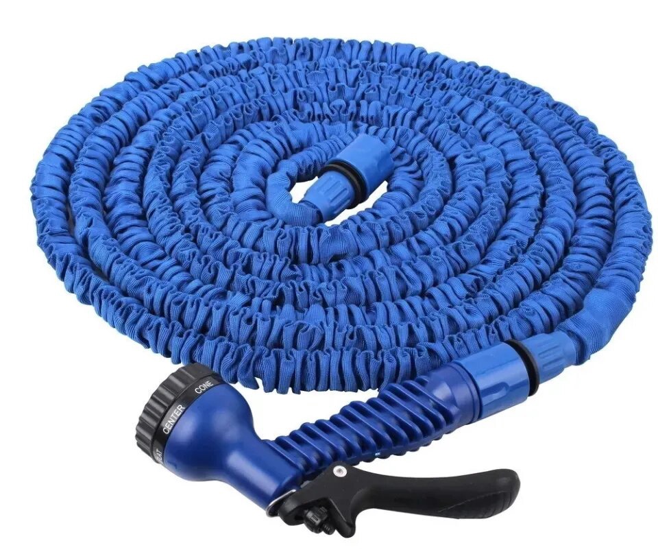 фото Шланг садовый складной растягивающийся для полива magic hose 22,5 м, синий nobrand