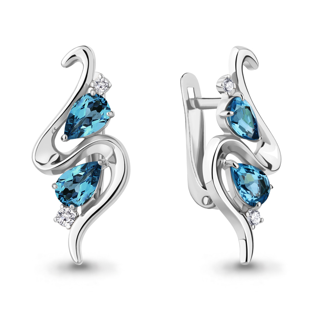

Серьги из серебра с топазом/фианитом Aquamarine 4765908А, 4765908А_925_р