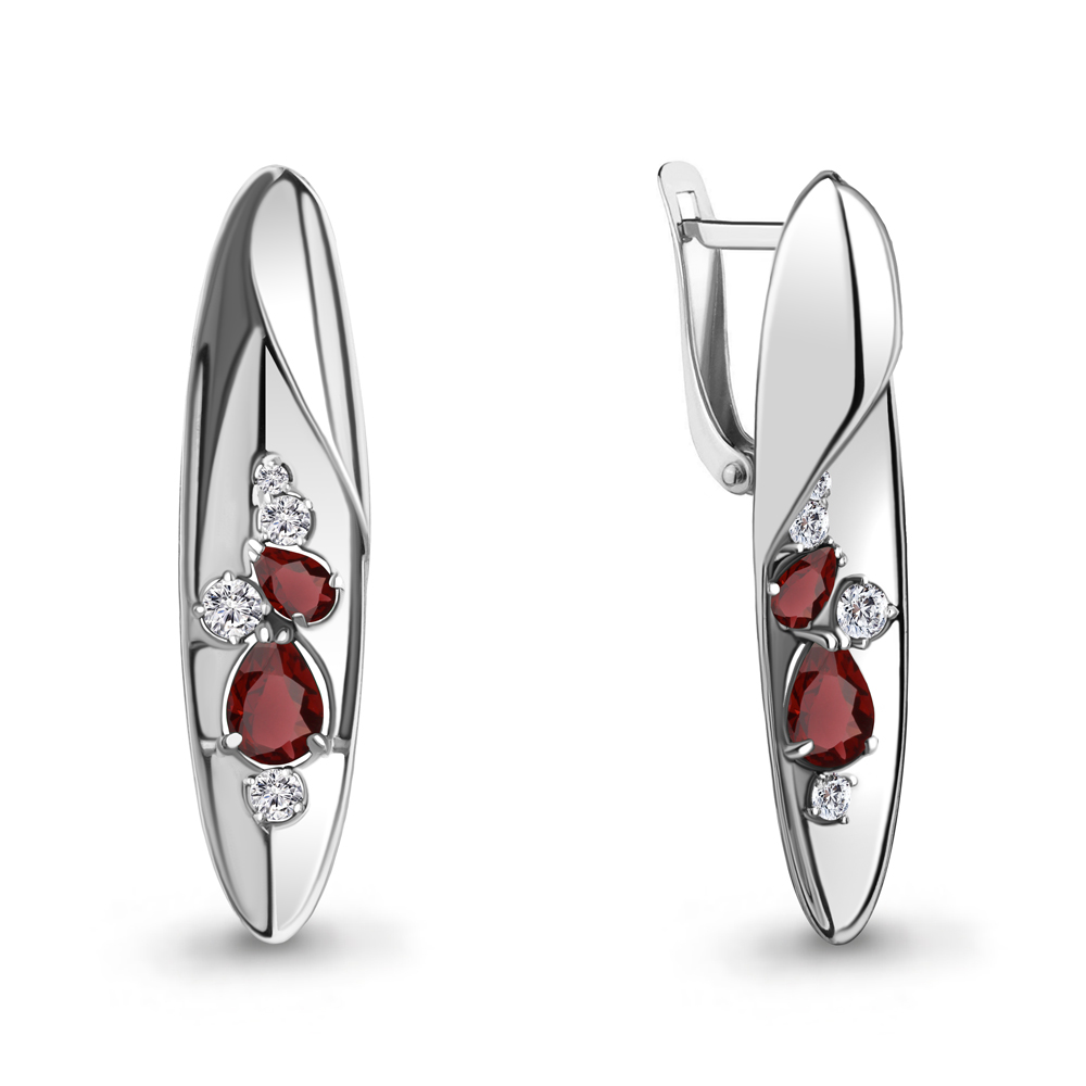 

Серьги из серебра с гранатом/фианитом Aquamarine 4760903А, 4760903А_925_р