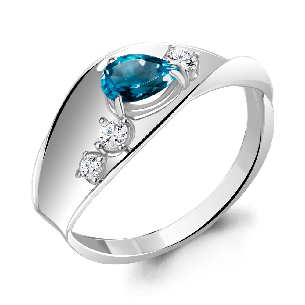 

Кольцо из серебра с топазом/фианитом р. Aquamarine 6953408А, 6953408А_925_р