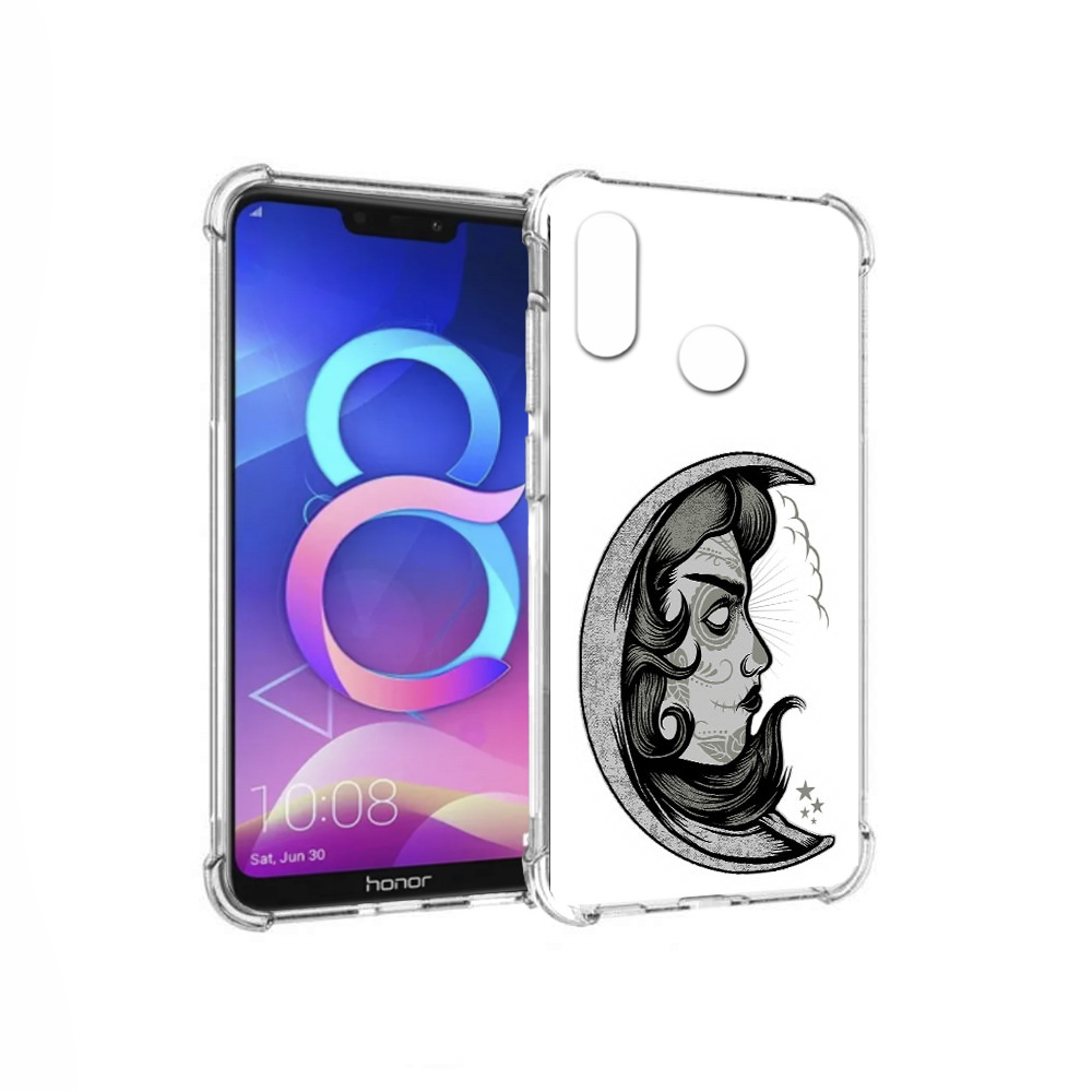 

Чехол MyPads Tocco для Honor 8C черно белая луна с лицом (PT121522.29.680), Прозрачный, Tocco