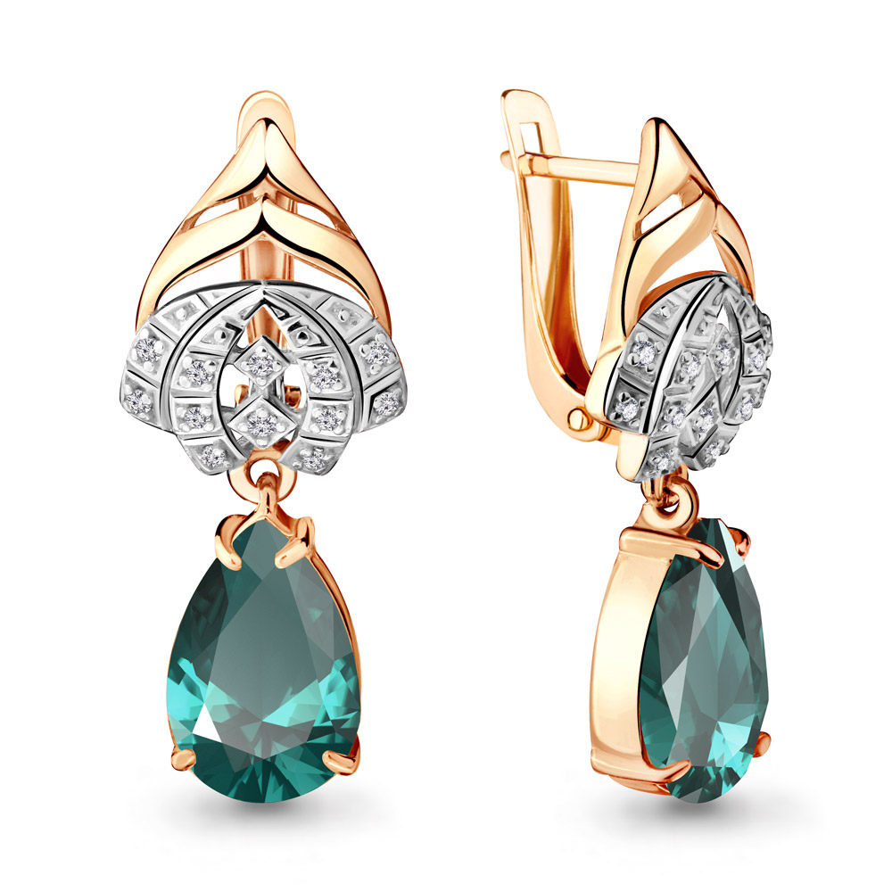 

Серьги подвески из серебра с турмалином искусственным/фианитом Aquamarine 4492288А, 4492288А_925_з