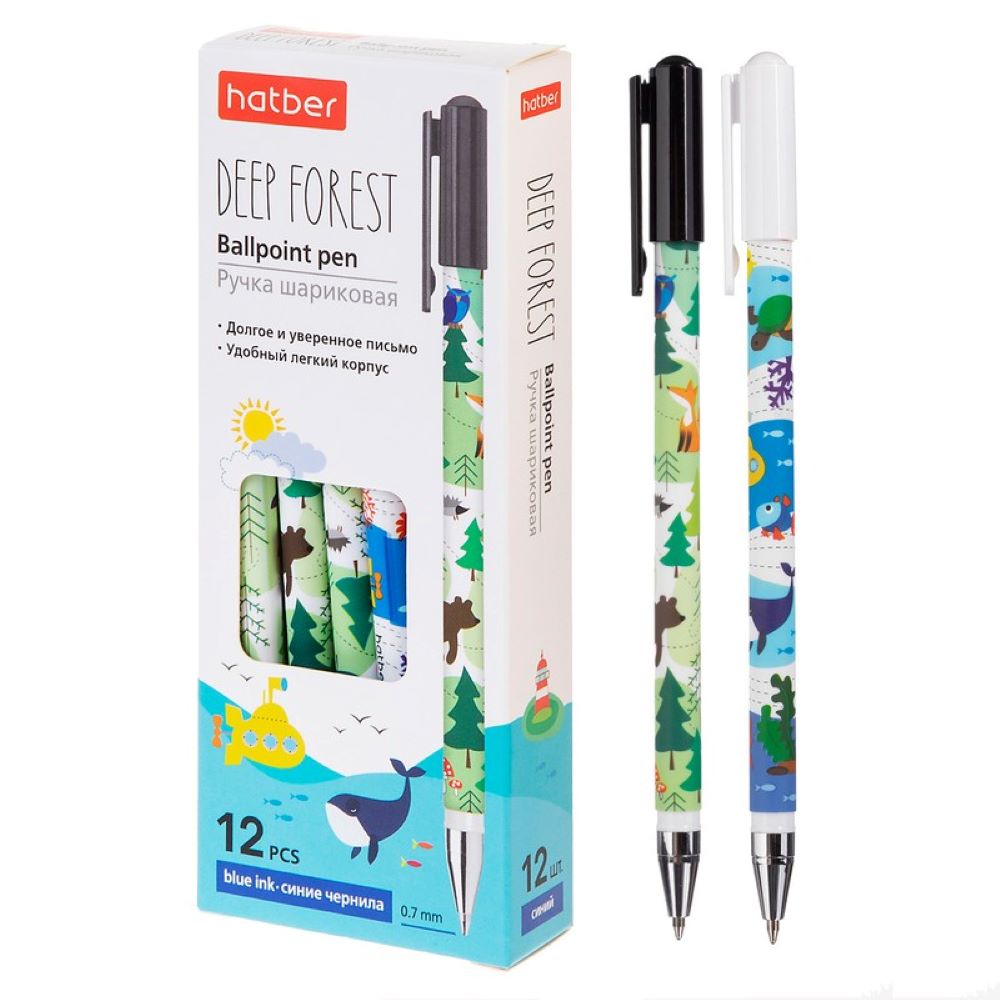 

Набор ручек шариковых Hatier Deep Forest Р4, синяя, 0,7 мм, 12 шт., Forest Синяя 0,7мм с колпачком и клипом