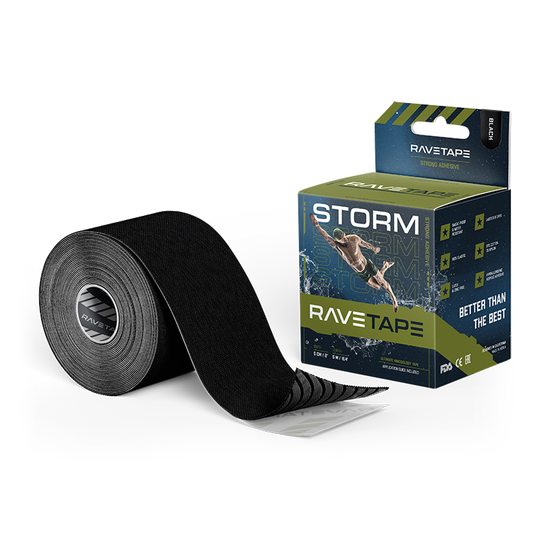 Кинезиотейп STORM, 5 см х 5 м, цвет: черный