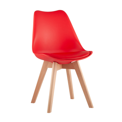 фото Stool group frankfurt красный, сиденье из сочетания пластика и экокожи, ножки деревянные