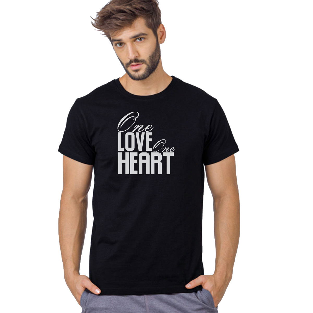 

Футболка черная CoolPodarok One love one heart, K0501282