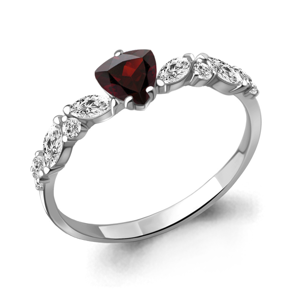 

Кольцо из серебра с гранатом/фианитом р. Aquamarine 6954703А, 6954703А_925_р