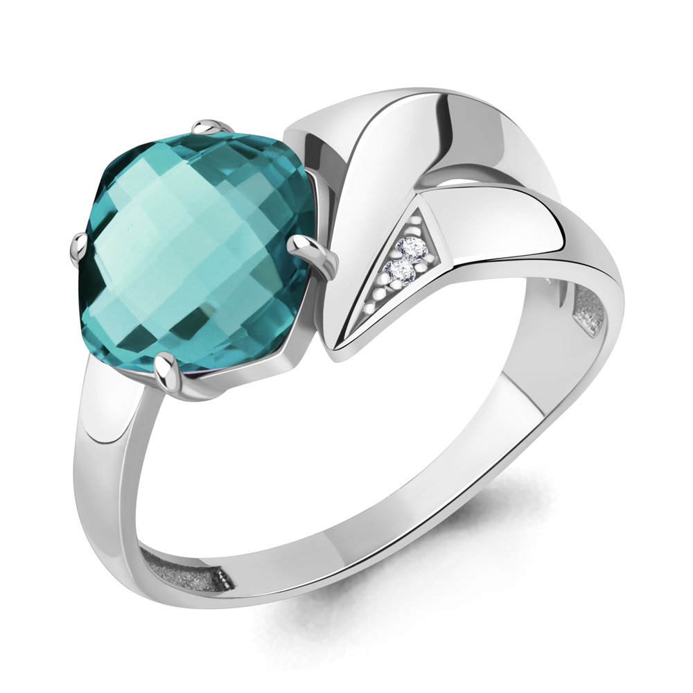 

Кольцо из серебра с турмалином искусственным/фианитом р. Aquamarine 6906188А, 6906188А_925_р