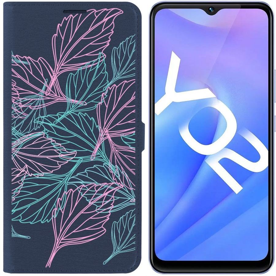 

Чехол-книжка Eco Book для Vivo Y02 Листья паттерн, Синий