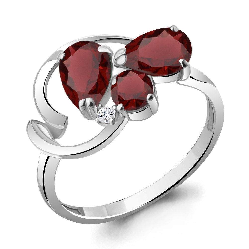 

Кольцо из серебра с гранатом/фианитом р., Aquamarine 6954303А, 6954303А_925_р