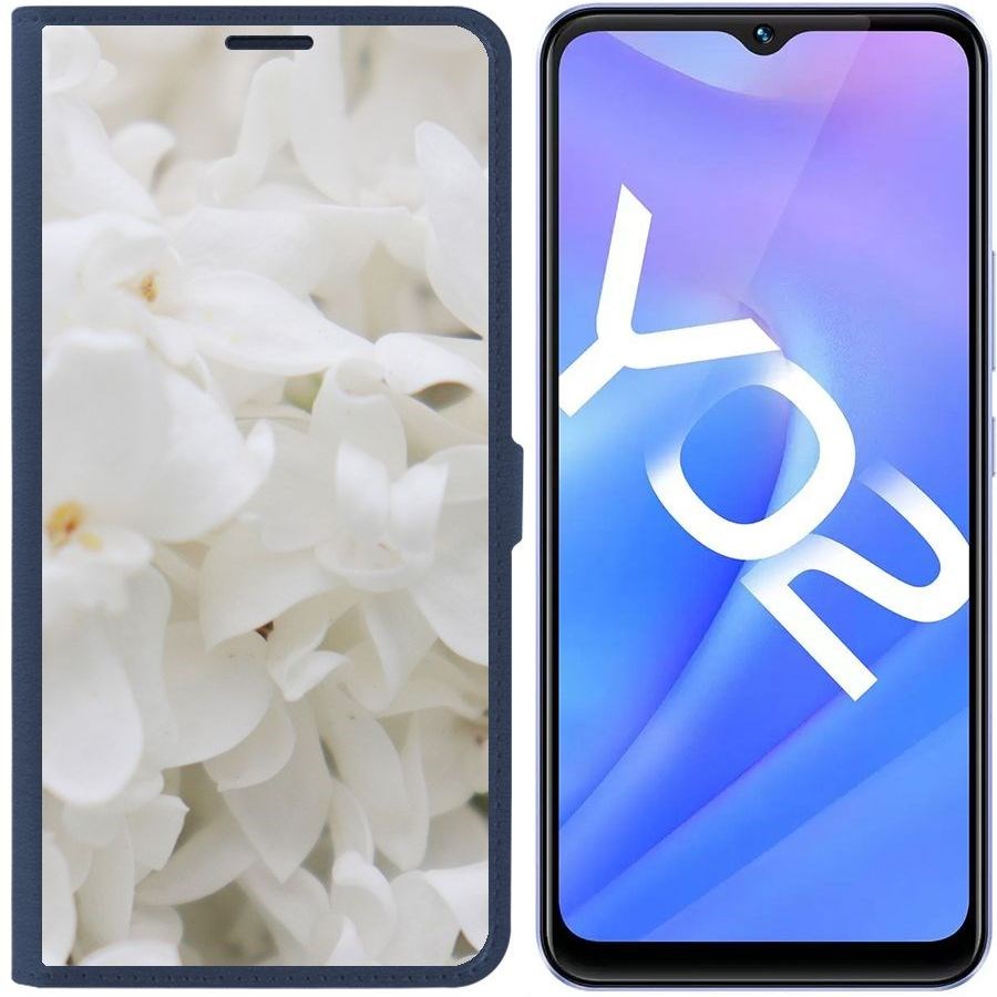 

Чехол-книжка Eco Book для Vivo Y02 Белые лилии, Синий